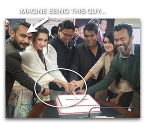 Man left out in a social gathering. Poor guy.