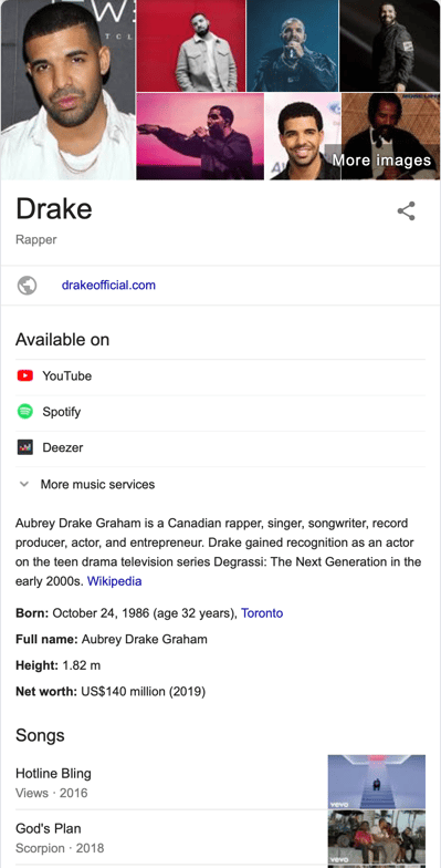  Drake’s Google Musician Profile 