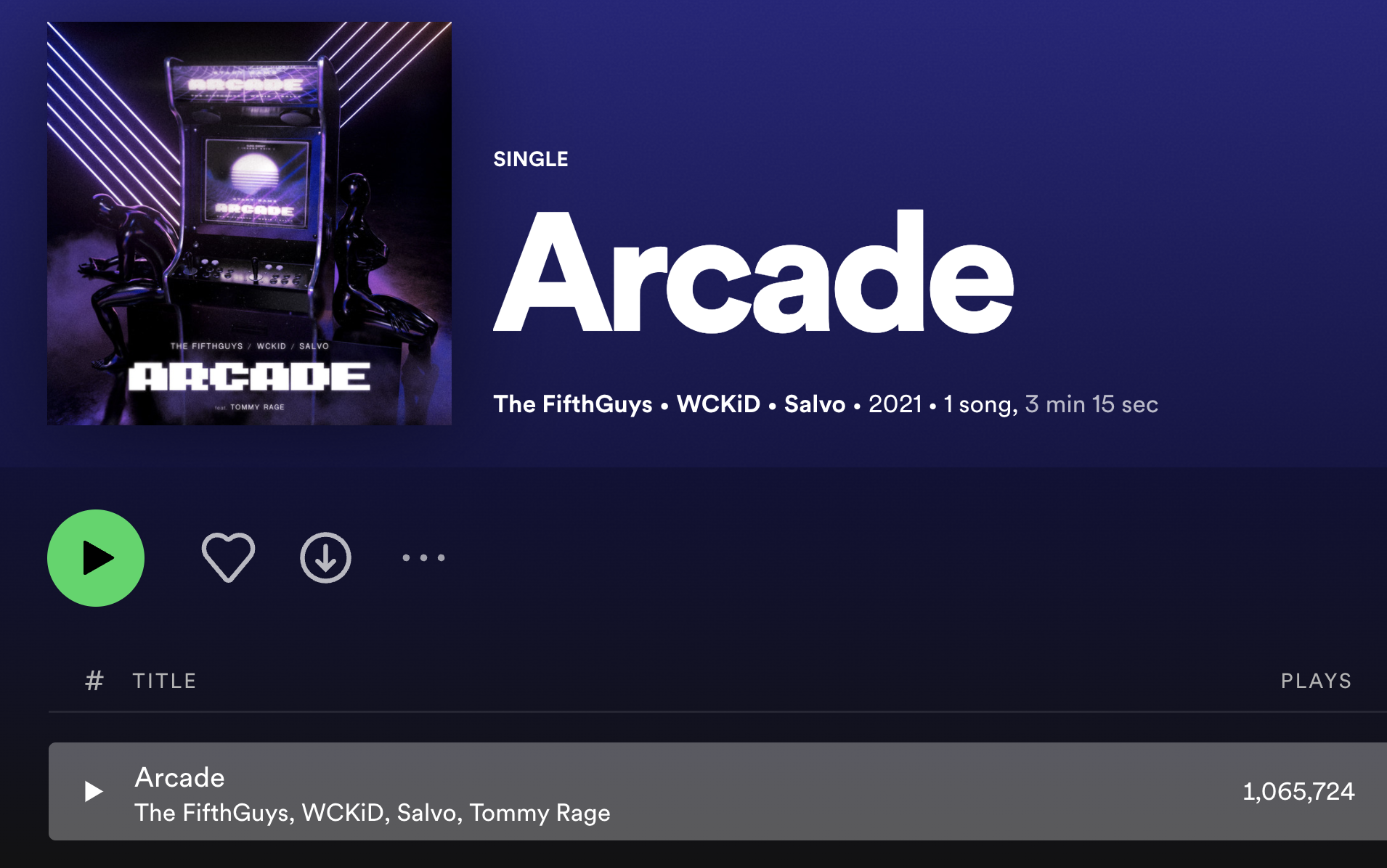 Arcade by the Fifthguys has both primary artists and featured artists listed on the track